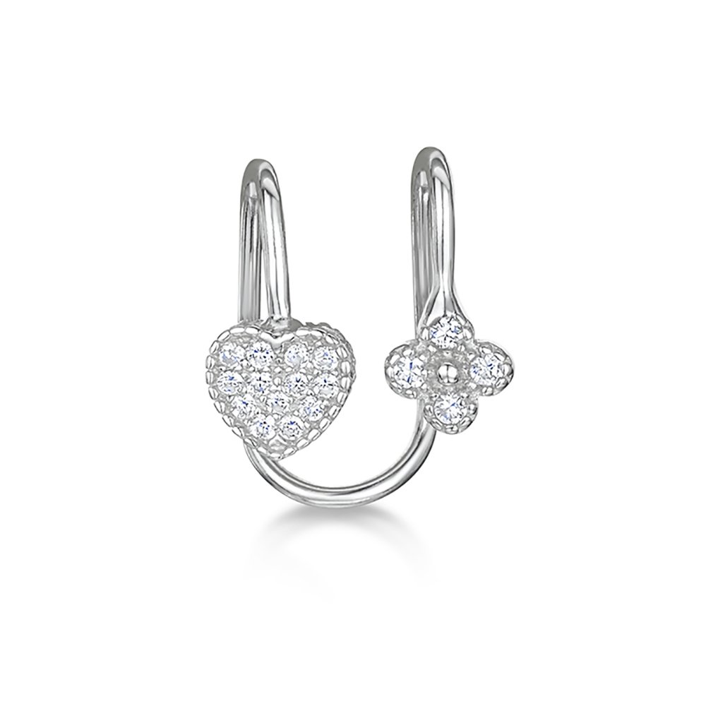 jo for girls Womens sterling silver cubic zirconia heart and flower cuff earring