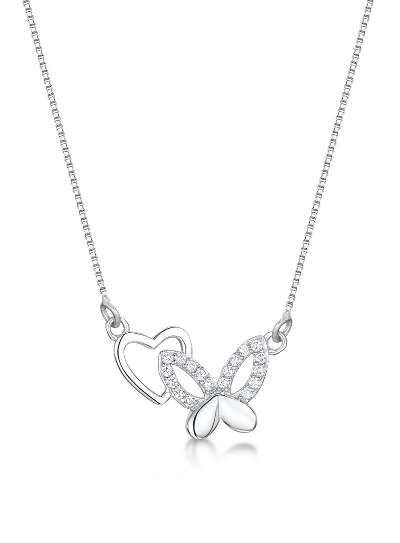 jo for girls Womens sterling silver cubic zirconia open heart and butterfly pendant