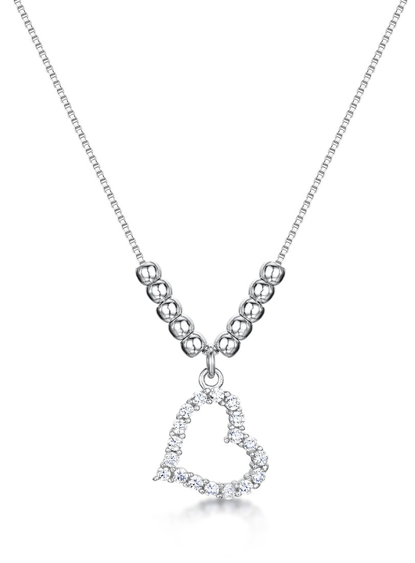 jo for girls Womens sterling silver cubic zirconia open heart with 10 beads necklace