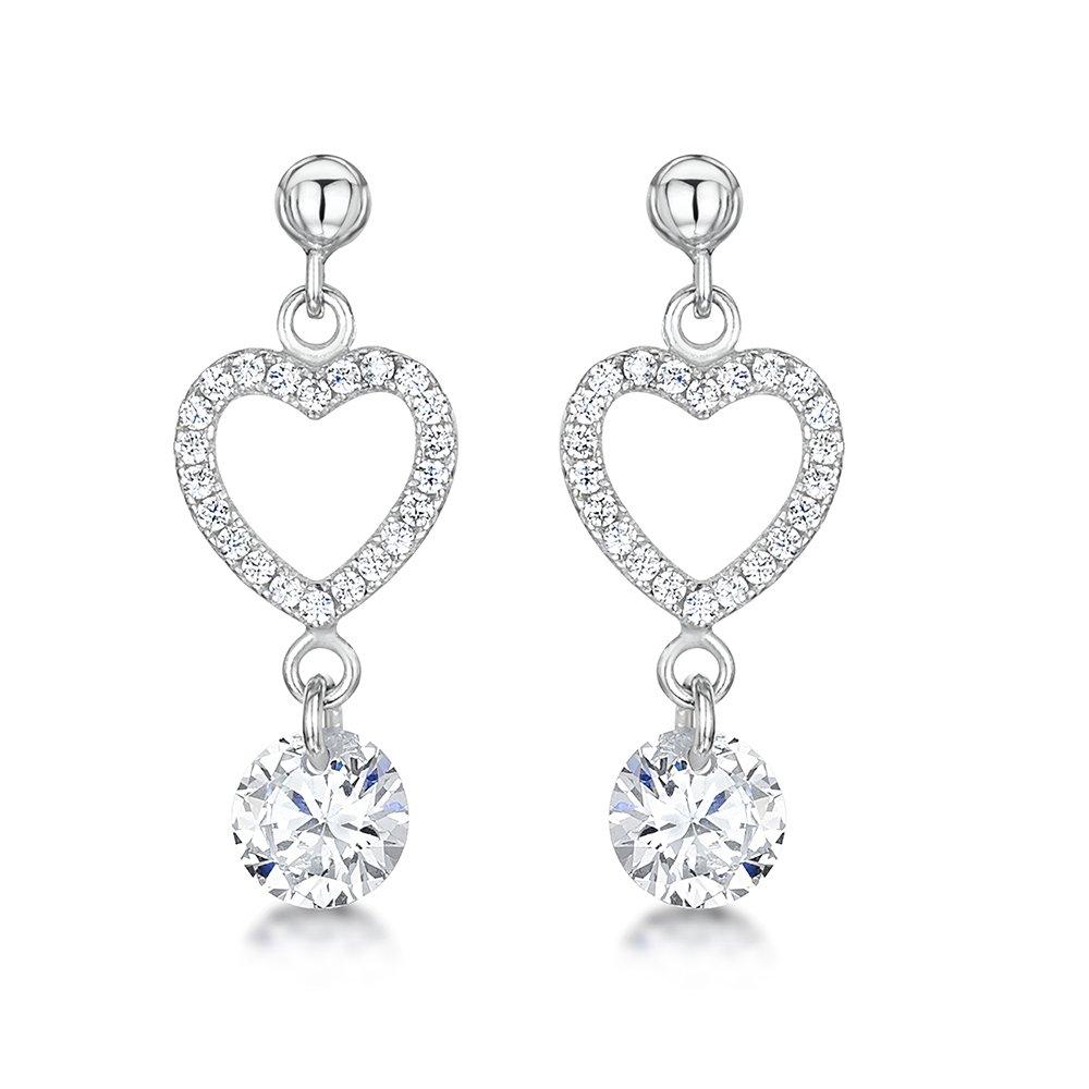 jo for girls Womens sterling silver heart with cubic zirconia drop heart earrings