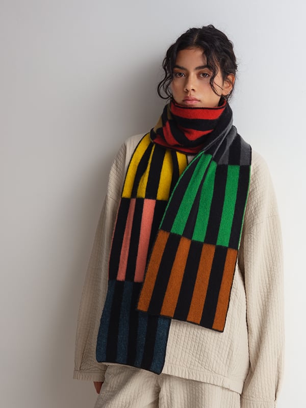 jo gordon BRUSHED MULTICOLOUR THIN RECTANGLES SCARF