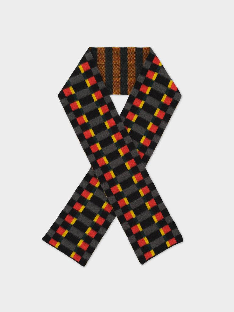 Jo Gordon BRUSHED TARTAN RIBBON SCARF BLACK & DRILL GREY