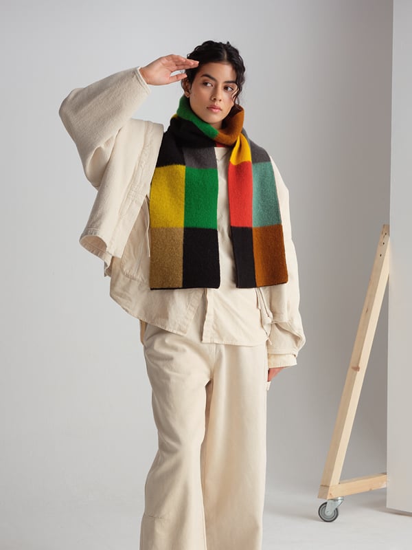 jo gordon BRUSHED MULTICOLOUR BIG RECTANGLES SCARF