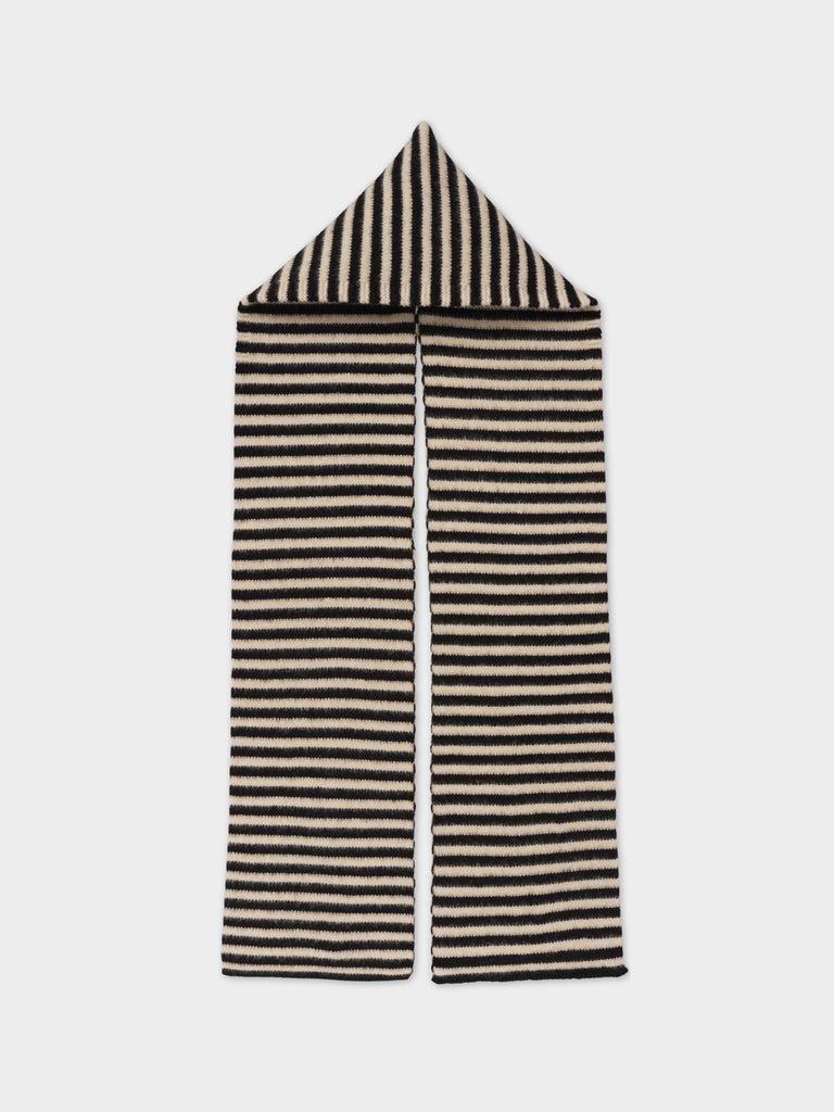 Jo Gordon STRIPED BRUSHED HOOD SCARF BLACK & OATMEAL