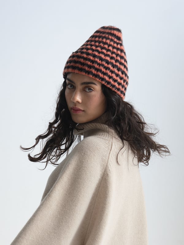 jo gordon TWO COLOUR VERTICAL STRIPE BROWN KNEE SOCKS