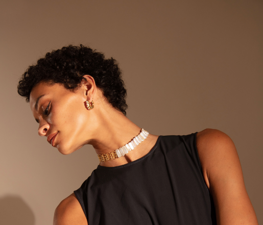 Joanna Laura Constantine ASYMMETRICAL CHOCKER NECKLACE WITH RECTANGLE PEARLS