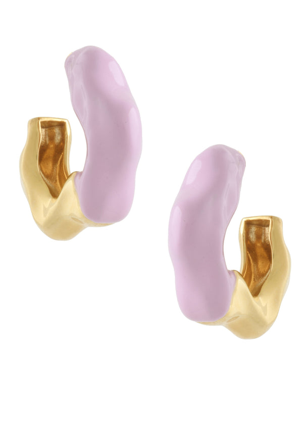 joanna laura constantine FEMININE WAVE HOOP EARRINGS WITH PINK ENAMEL