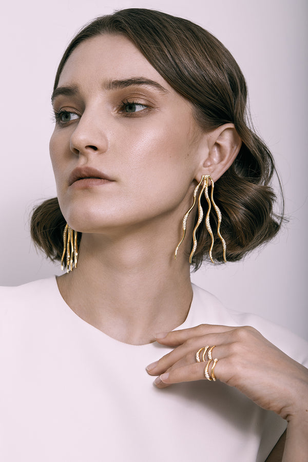Joanna Laura Constantine FEMININE WAVES STATEMENT PAVE EARRINGS