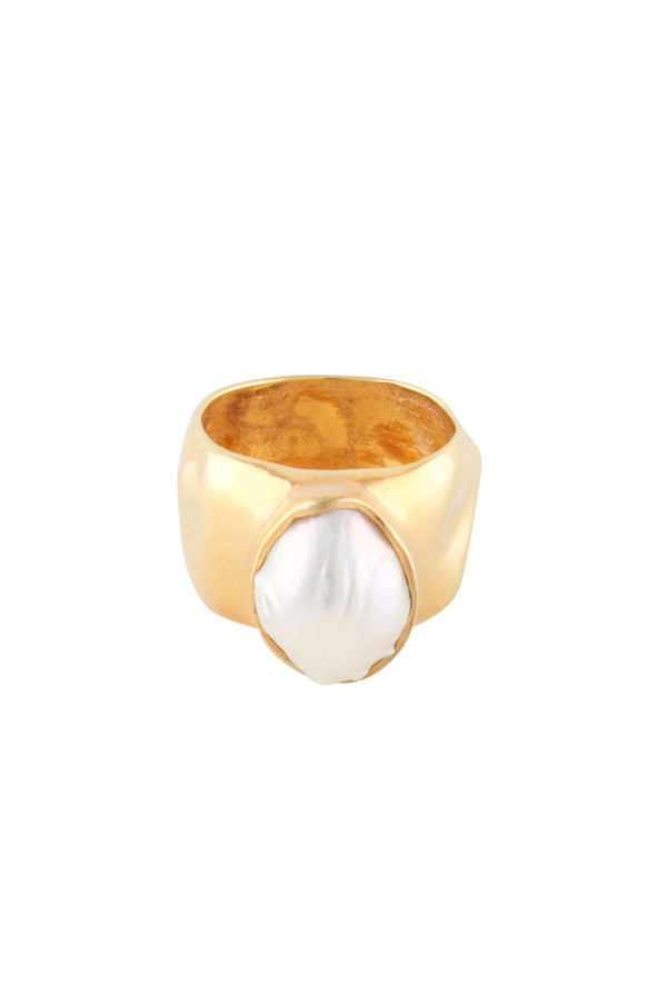 joanna laura constantine GOLD PLATED STATEMENT WAVE RING WITH PEARL
