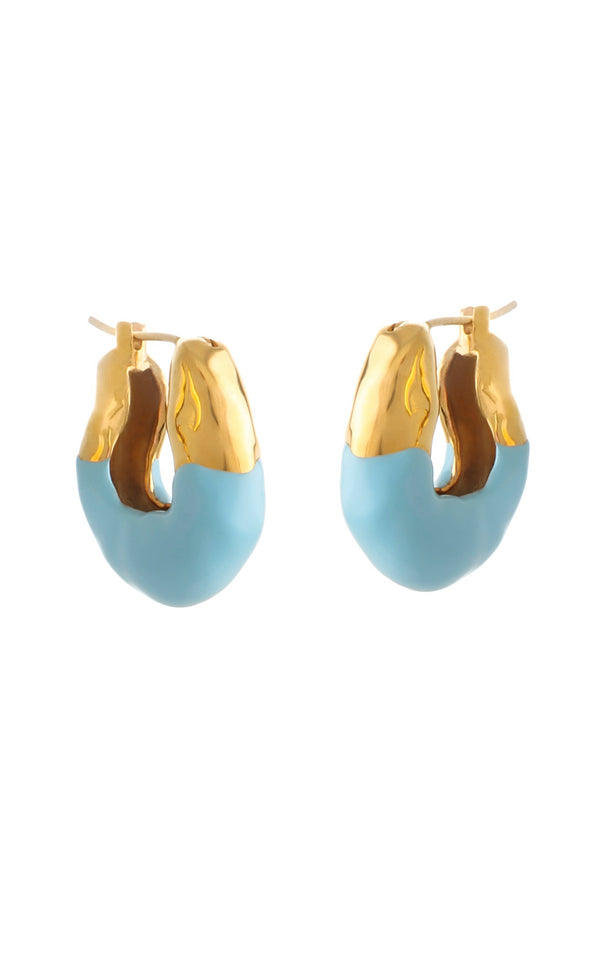joanna laura constantine HOOP WAVE EARRINGS WITH HALF BLUE ENAMEL