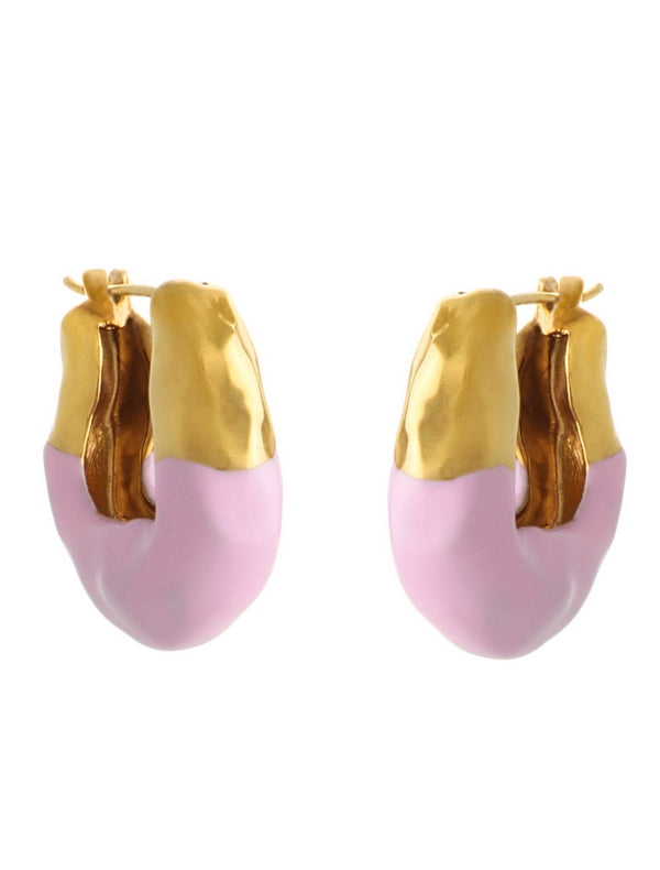 joanna laura constantine HOOP WAVE EARRINGS WITH HALF PINK ENAMEL