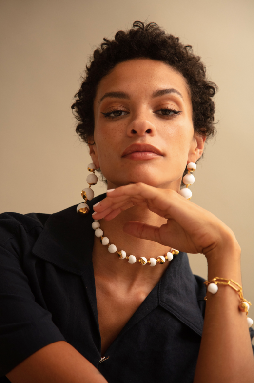 Joanna Laura Constantine LONG DANGLING ORBS EARRINGS WITH ENAMEL