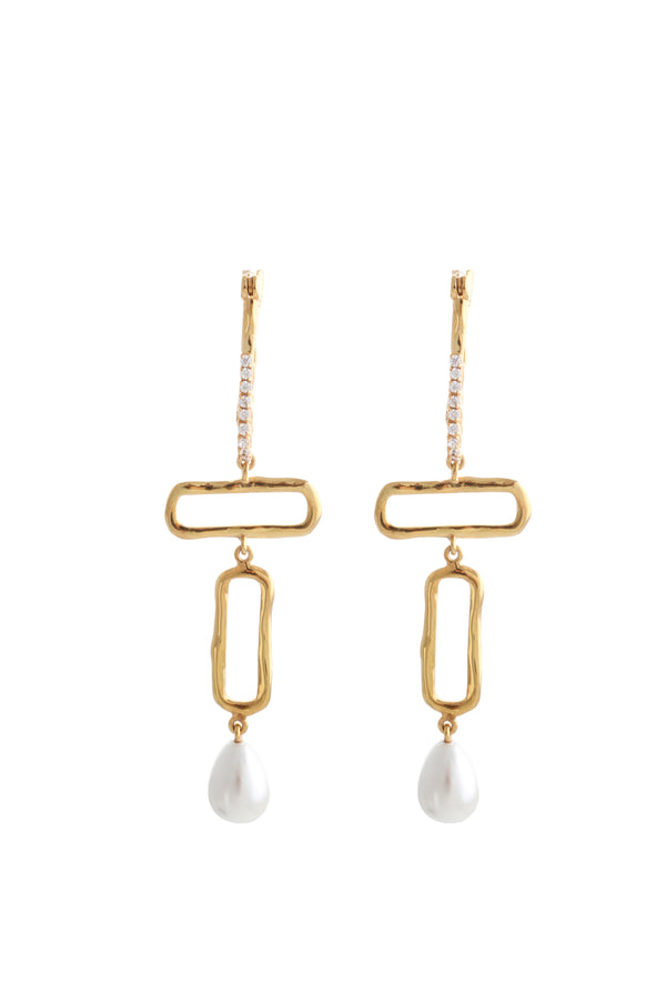 joanna laura constantine LONG EARRINGS WITH PAVE STONES AND PEARL DROPS