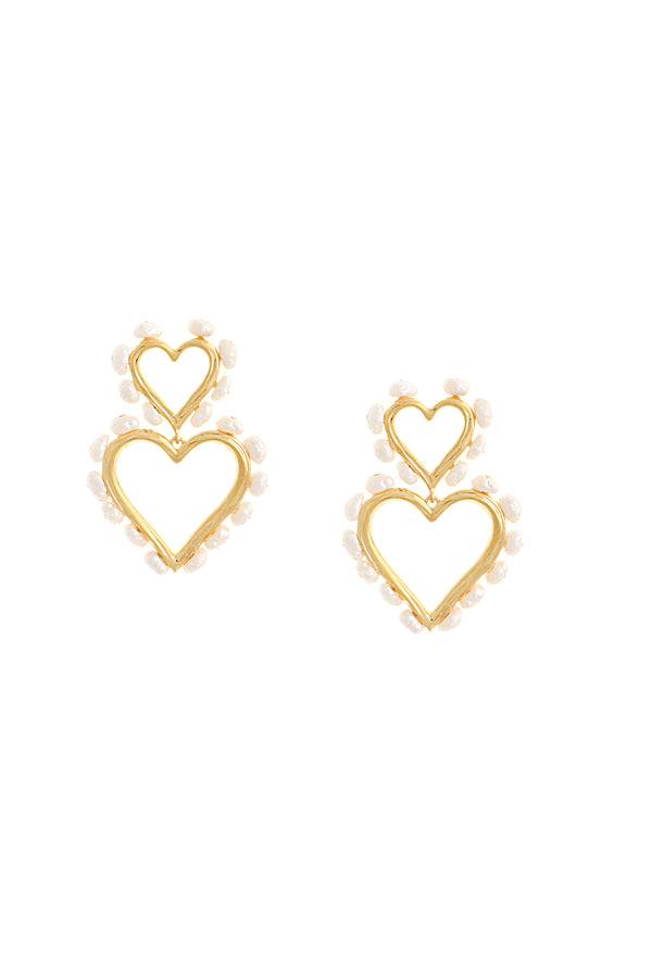 joanna laura constantine MINI DOUBLE HEART STATEMENT PEARL EARRINGS