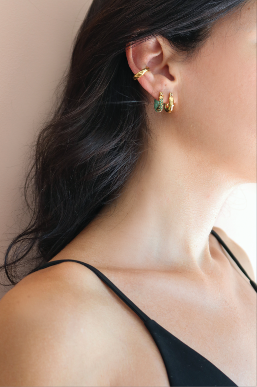 Joanna Laura Constantine MINI HOOP EARRINGS WITH HALF ENAMEL AND PAVE