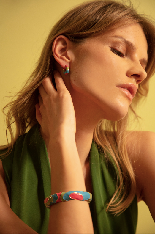 Joanna Laura Constantine MINI HOOP EARRINGS WITH MULTI COLORED ENAMEL