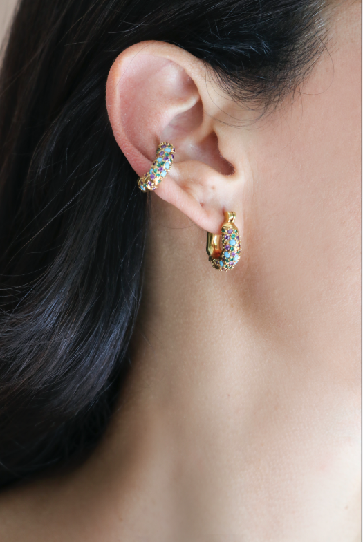 Joanna Laura Constantine MINI WAVE EAR SET WITH MULTI COLORED PAVE STONES