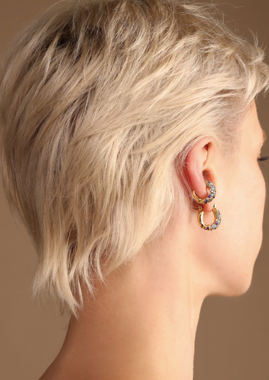 Joanna Laura Constantine MINI WAVE EAR SET WITH MULTI COLORED PAVE STONES