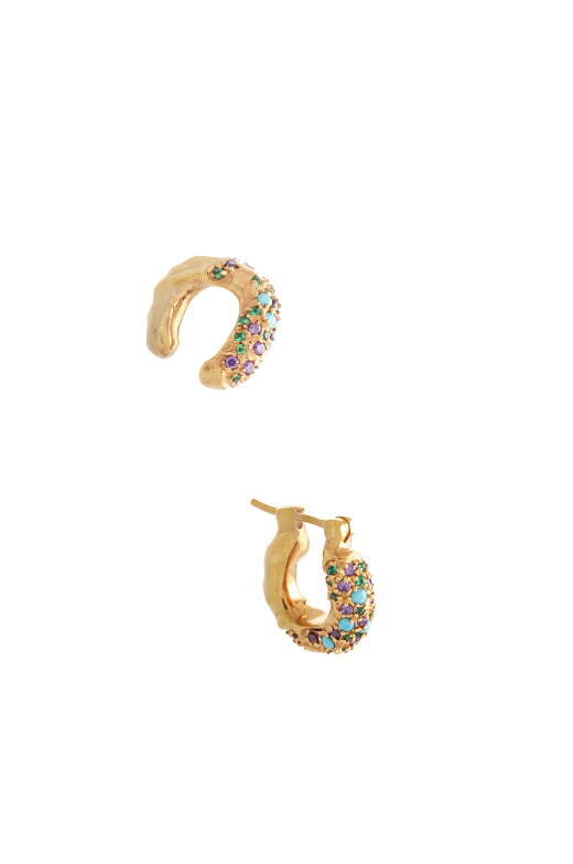 joanna laura constantine MINI WAVE EAR SET WITH MULTI COLORED PAVE STONES