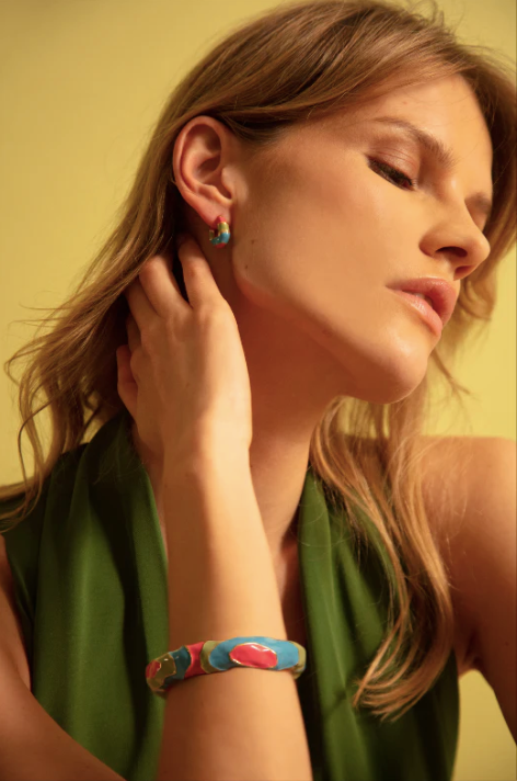 Joanna Laura Constantine MINI WAVE HOOP EARRINGS WITH MULTICOLORED ENAMEL