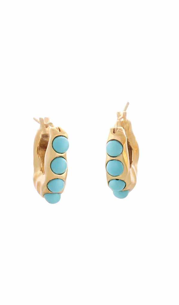 joanna laura constantine MINI WAVE HOOP EARRINGS WITH TURQUOISE BEADS