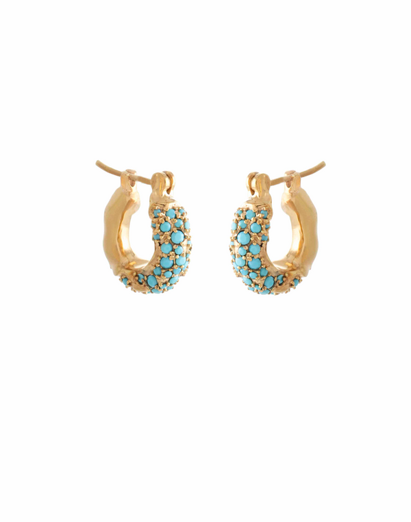 joanna laura constantine MINI WAVE HOOP EARRINGS WITH TURQUOISE STONES