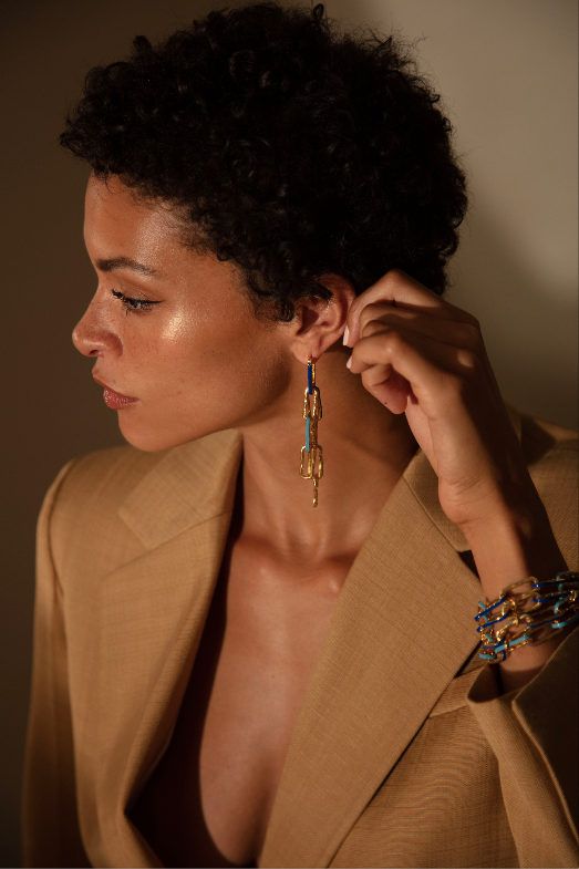 Joanna Laura Constantine MULTI WAVE CHAIN LINKED EARRINGS WITH ENAMEL