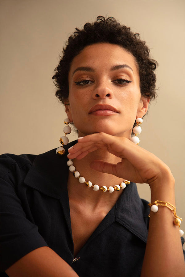 Joanna Laura Constantine ORBS CHAIN NECKLACE WITH WHITE ENAMEL