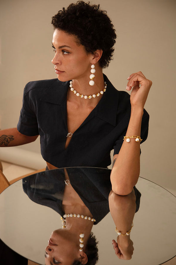 Joanna Laura Constantine ORBS CHAIN NECKLACE WITH WHITE ENAMEL