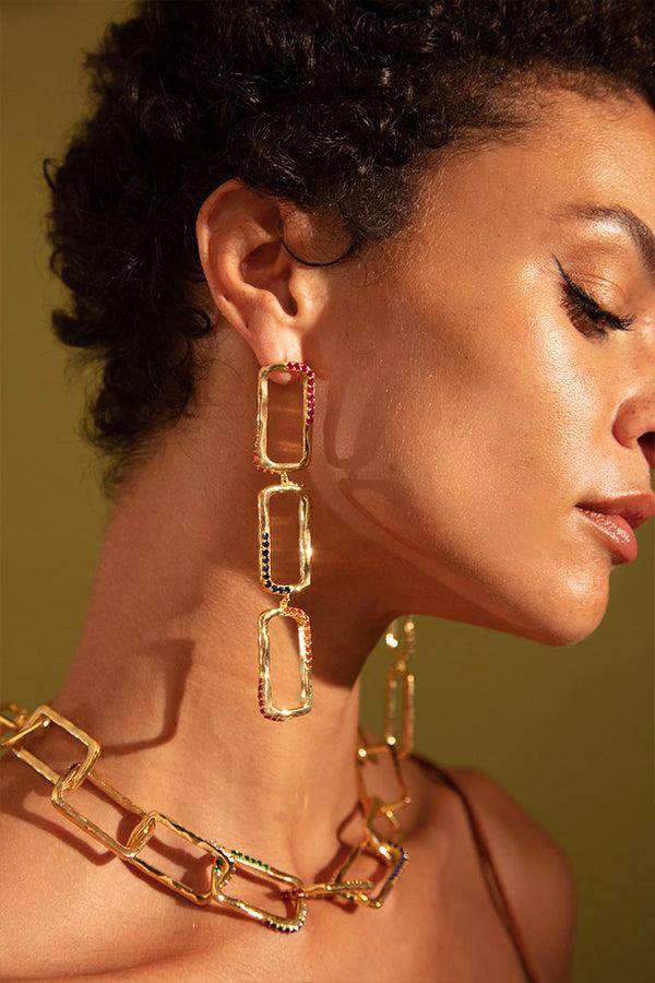 Joanna Laura Constantine RECTANGLE NECKLACE CHAIN WITH MULTICOLORED STONES