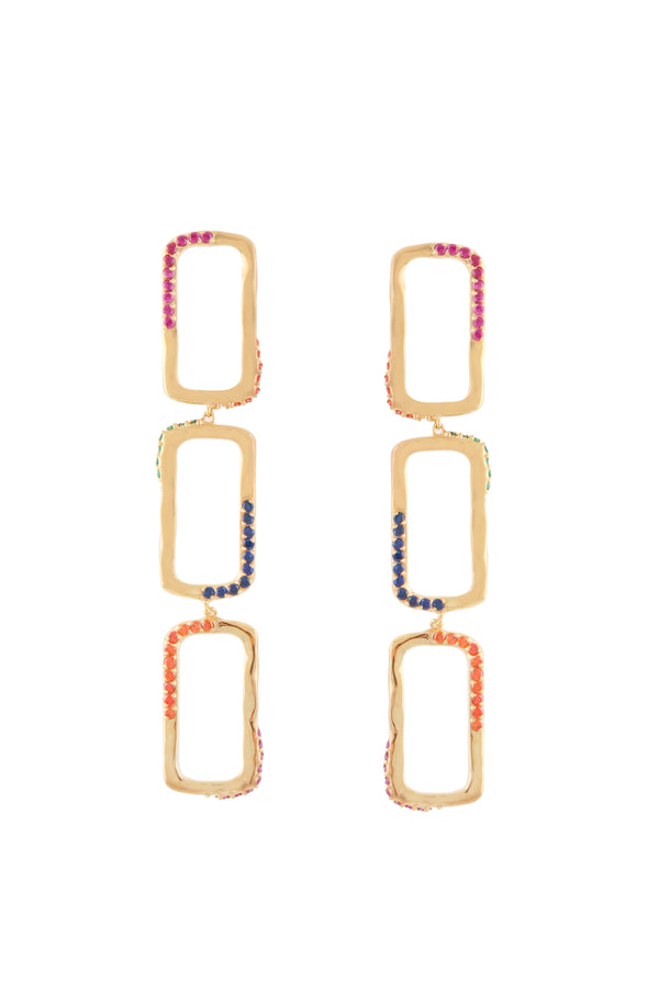 joanna laura constantine RECTANGLE WAVE CHAIN EARRINGS WITH MULTI COLORED STONES