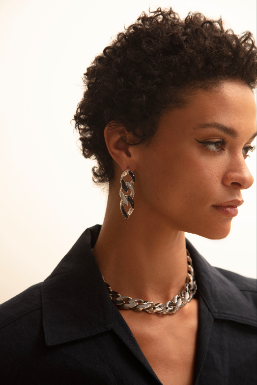 Joanna Laura Constantine RHODIUM PLATED WAVE CHAIN EARRINGS WITH ENAMEL