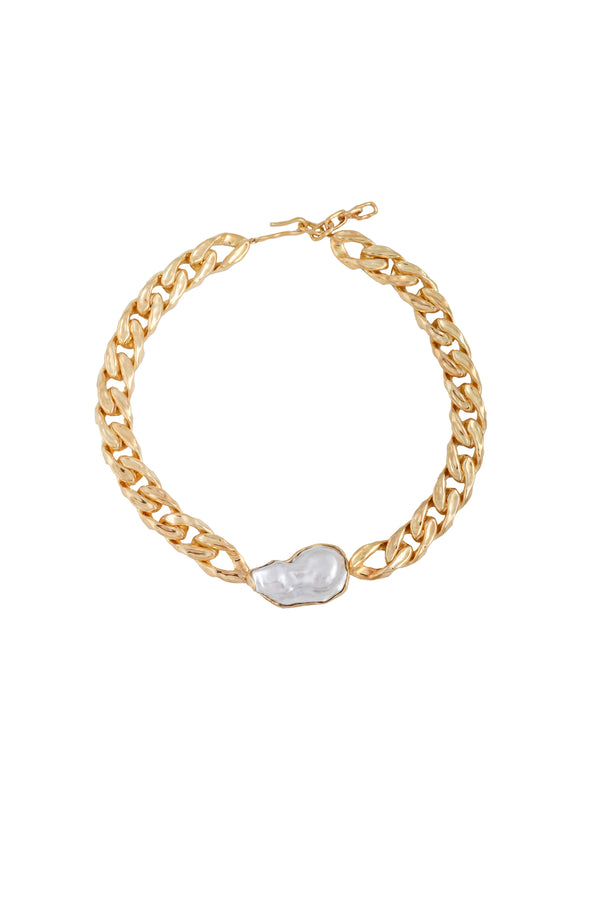joanna laura constantine STATEMENT WAVE CHAIN NECKLACE WITH CULTURED PEARL