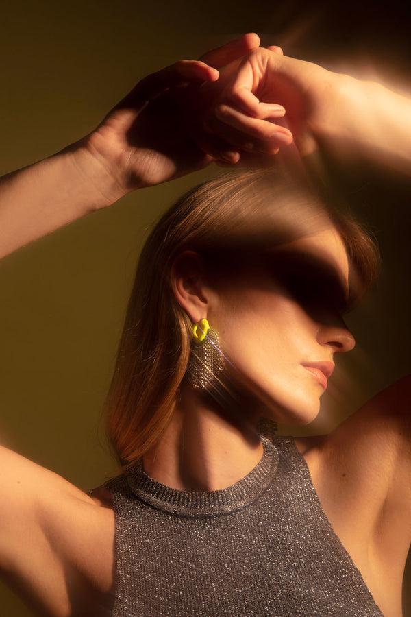 Joanna Laura Constantine WAVE ENAMEL HOOP EARRINGS WITH DANGLING CRYSTALS