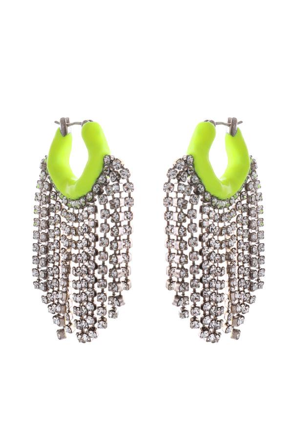 joanna laura constantine WAVE ENAMEL HOOP EARRINGS WITH DANGLING CRYSTALS