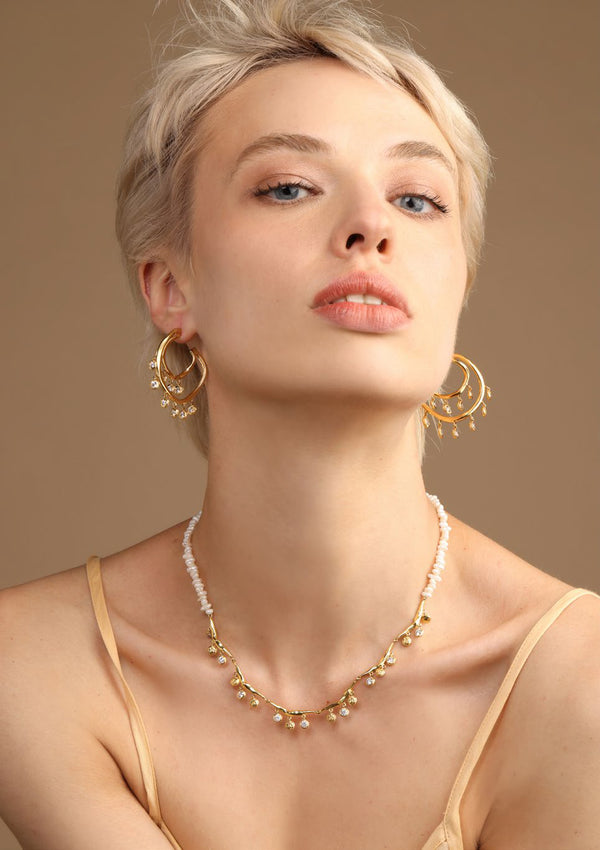 Joanna Laura Constantine WAVE HOOP EARRINGS WITH DANGLING STONES