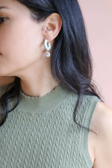 Joanna Laura Constantine WAVE HOOP EARRINGS WITH ENAMEL AND DANGLING STONES