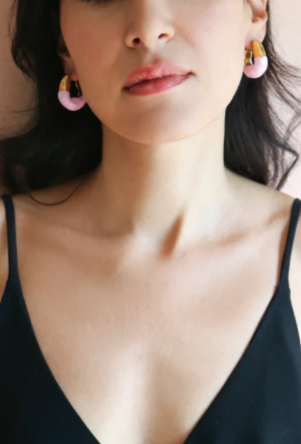 Joanna Laura Constantine WAVE HOOP EARRINGS WITH NEON PINK ENAMEL