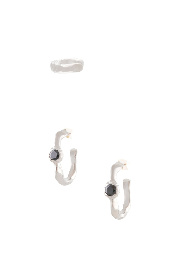 joanna laura constantine WHITE RHODIUM EAR-SET WITH BLACK SPINEL STONE