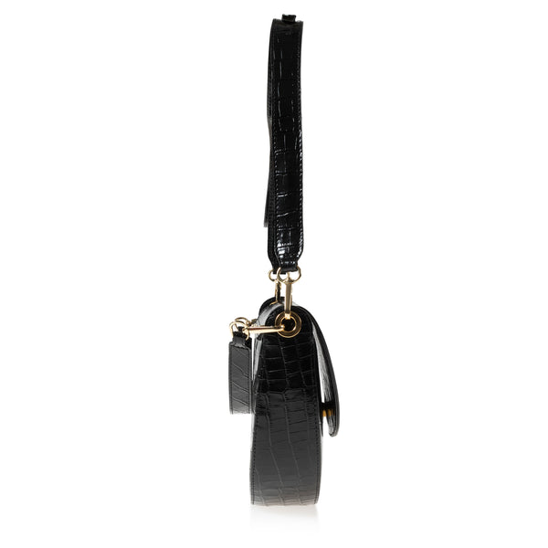 joanna Maxham Forget Me Not Saddle Bag (Black Croc-Embossed)