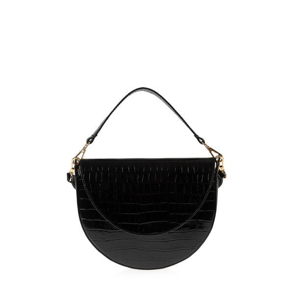 Joanna Maxham Forget Me Not Saddle Bag (Black Croc-Embossed)