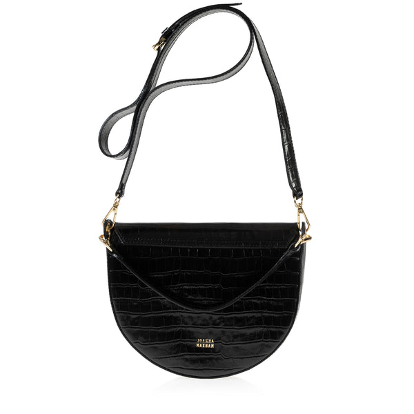 Joanna Maxham Forget Me Not Saddle Bag (Black Croc-Embossed)