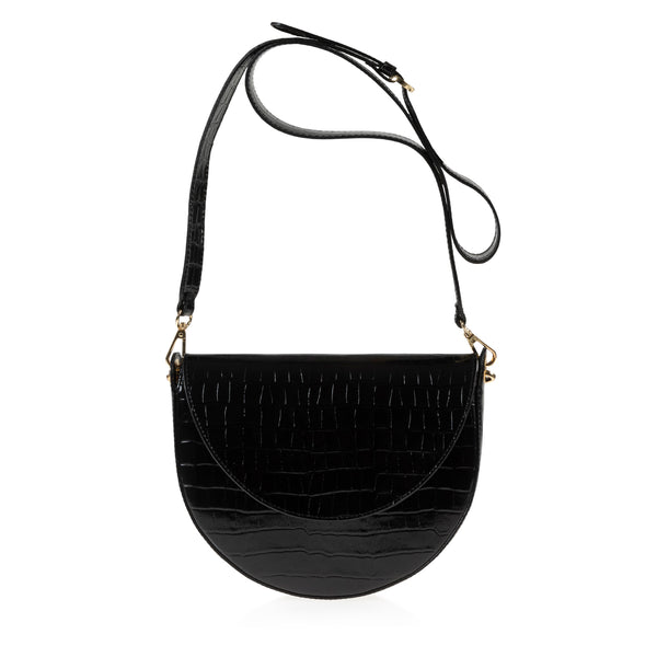 joanna maxham Forget Me Not Saddle Bag (Black Croc-Embossed)