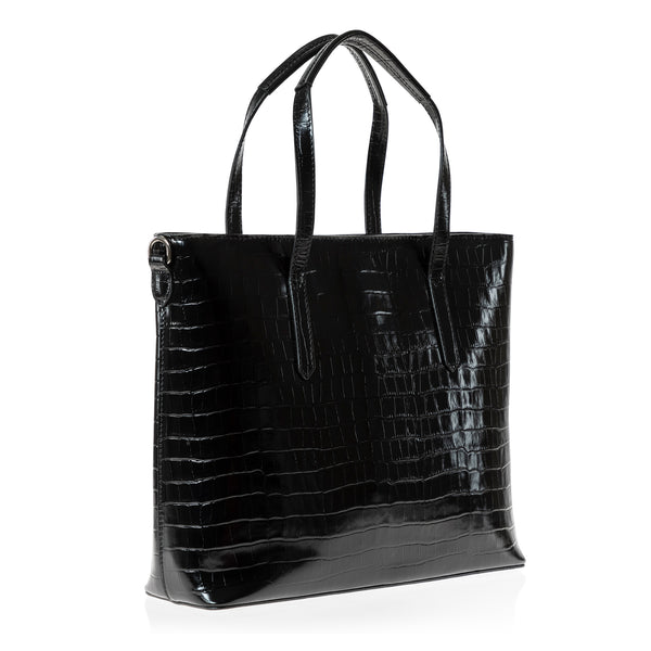 Joanna Maxham Cabas Tote Bag (Black Croc-Embossed)