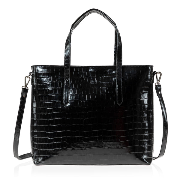 Joanna Maxham Cabas Tote Bag (Black Croc-Embossed)