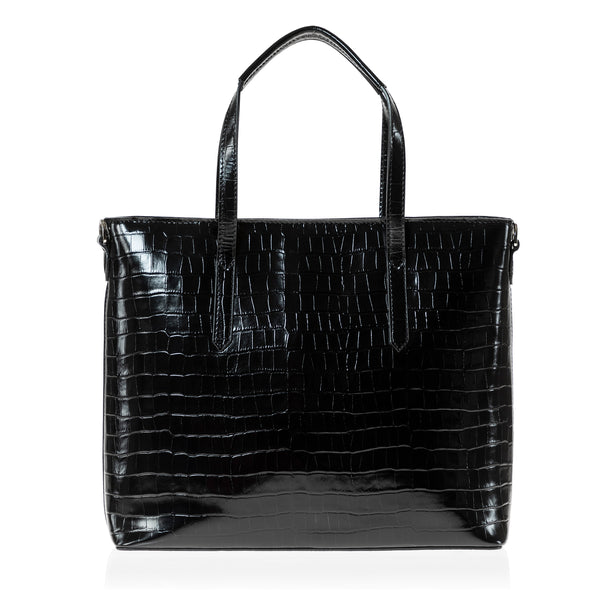 joanna maxham Cabas Tote Bag (Black Croc-Embossed)