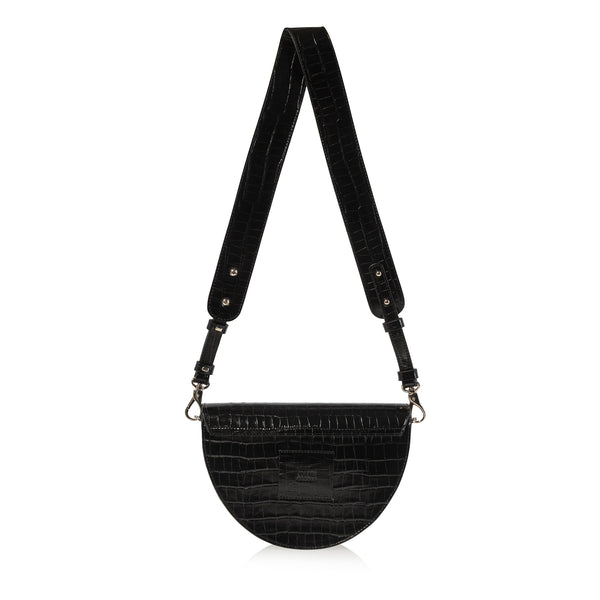 Joanna Maxham Lune Saddle Bag (Black Croc-Embossed)