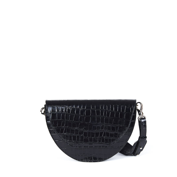 joanna maxham Lune Saddle Bag (Black Croc-Embossed)