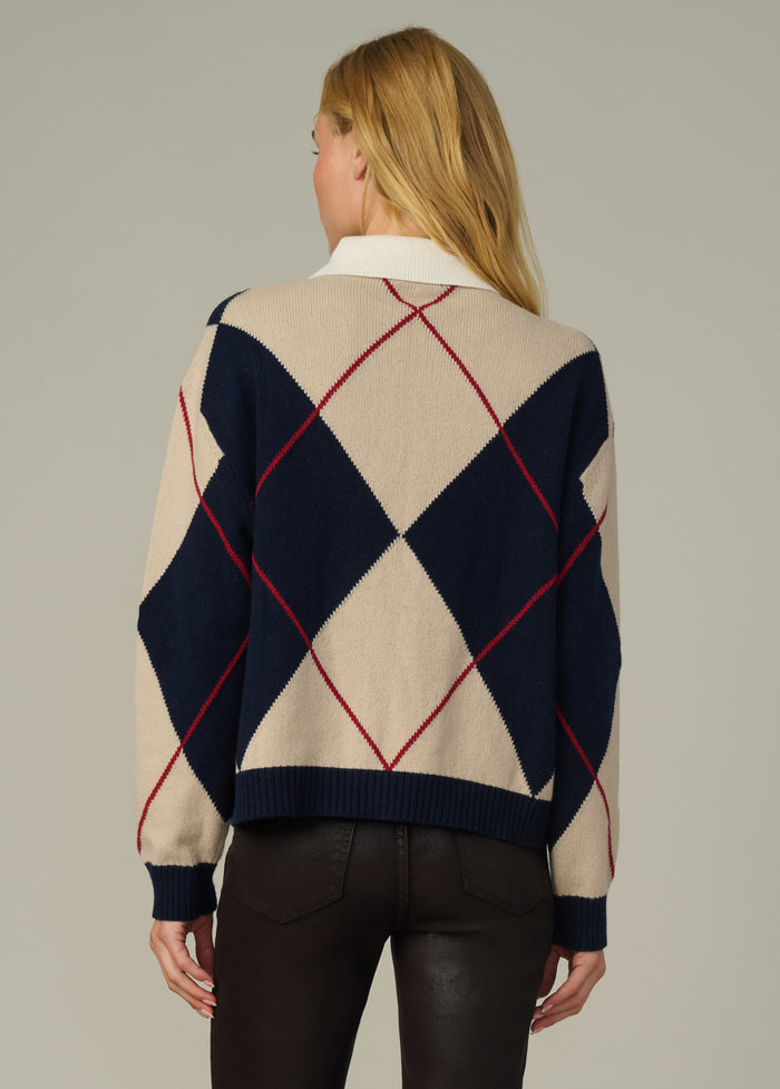 joe's THE JUDE COLLARED SWEATER NAVY MULTI ARGYLE