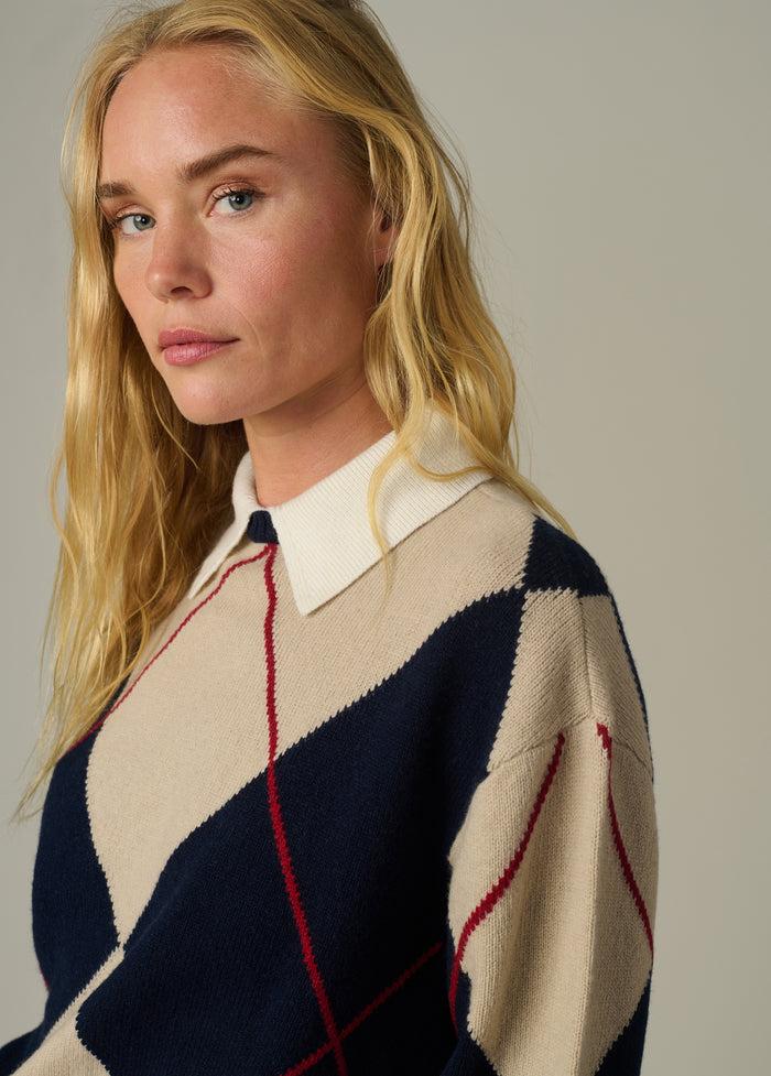 joe's THE JUDE COLLARED SWEATER NAVY MULTI ARGYLE